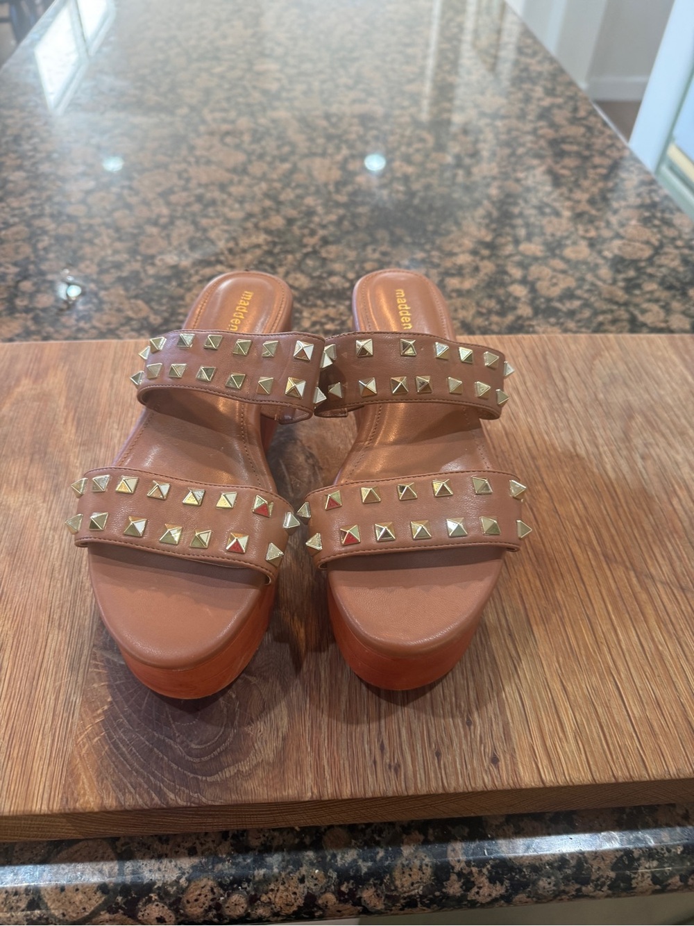Madden Girl Studded Brown Platform Slide Sandals